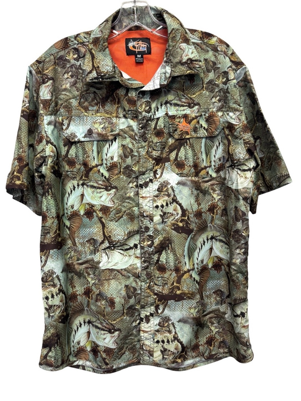 Guy Harvey Short Sleeve Fishing Shirt Camo Bass Print Medium